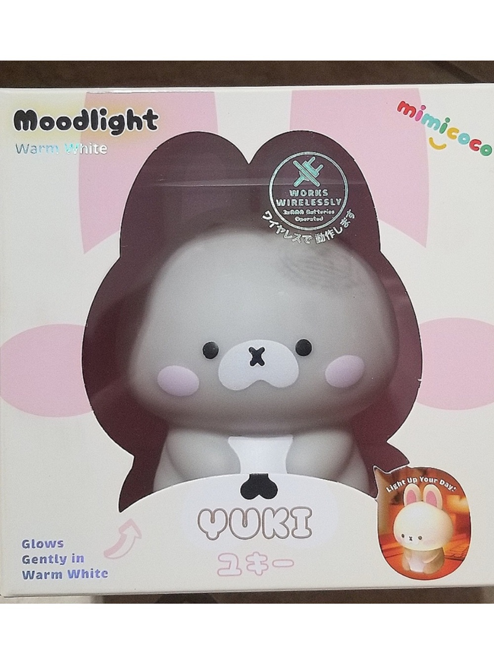 new in box! japanese yuki bunny moodlight warm white night light lamp